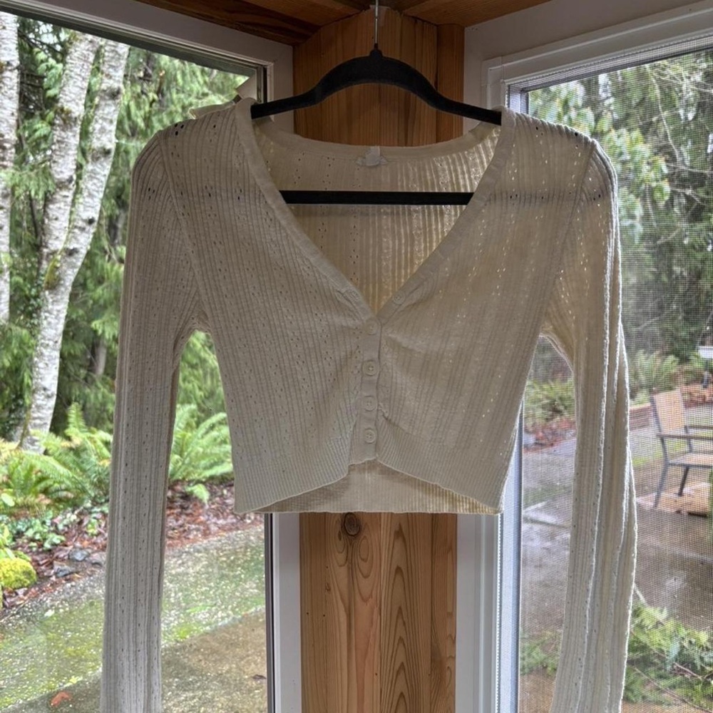 Garage Cream Ribbed Button-Front Crop Top